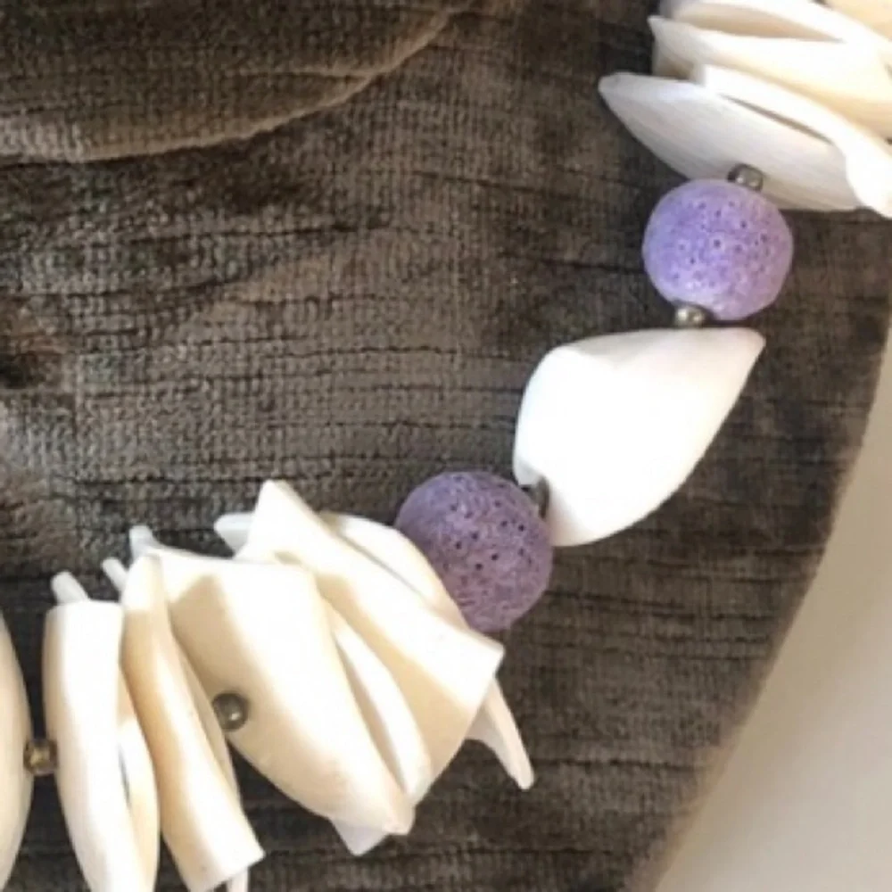 Hawaiian Cream and Purple Beaded Pula Necklace